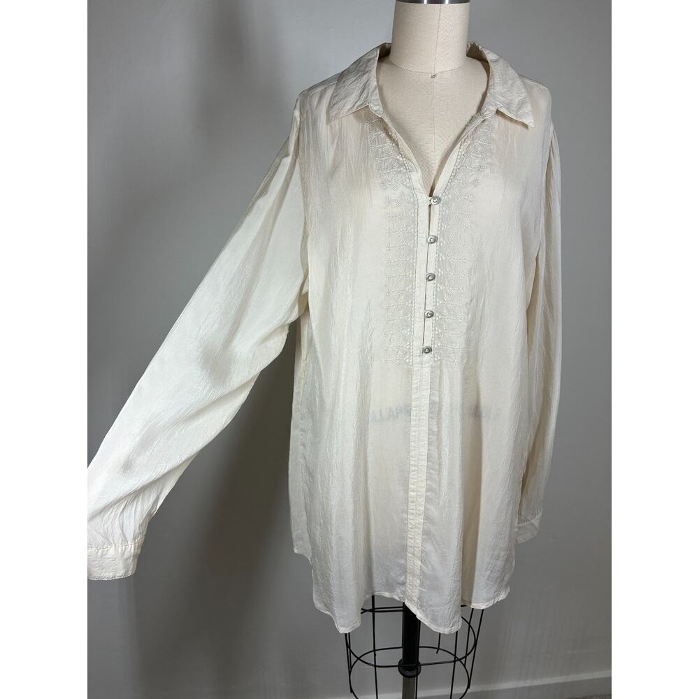 J Jill Uncommon Threads Semi Sheer Crinkled Blouse Tunic Top Large Beige Fairy - Picture 6 of 16